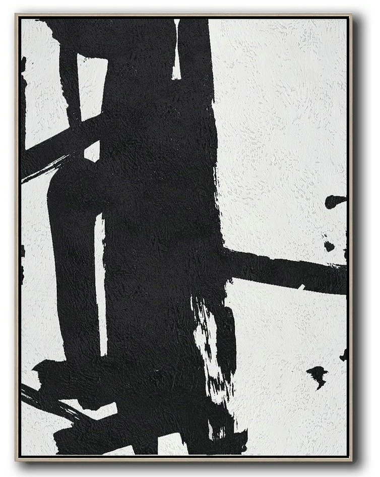 Modern Wall Art,Black And White Minimal Painting On Canvas - Lounge Wall Decor